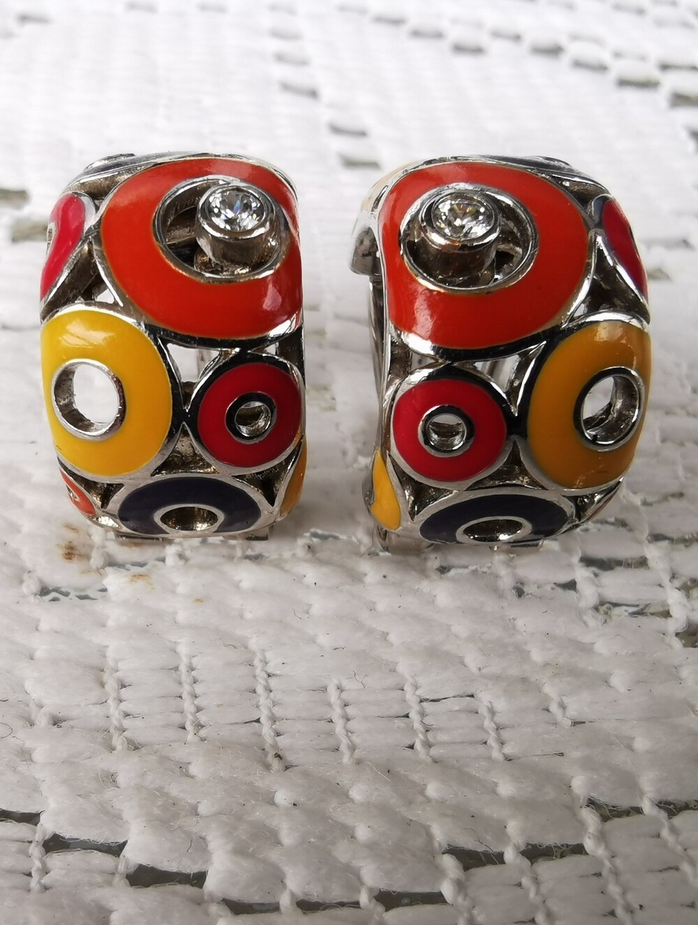 Belle Étoile 925 Sterling Silver Italian Enamel Geometric Earring